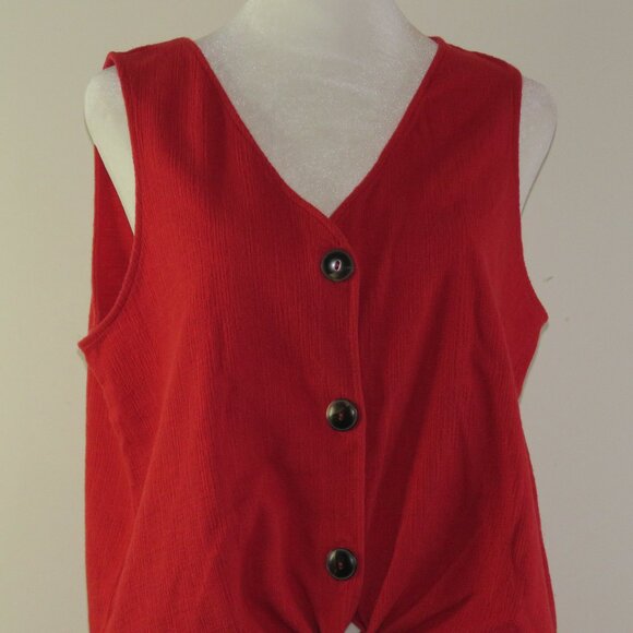Old Navy Women's Red Sleeveless Button-Up Top with Bottom Tie Size L (C1514) - Picture 1 of 7